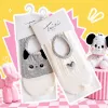 Two sets of white packaging cartoon boat socks, grey base, black ears, pink cheeks, small animal style, white base, heart-shaped knitted pattern Specification image